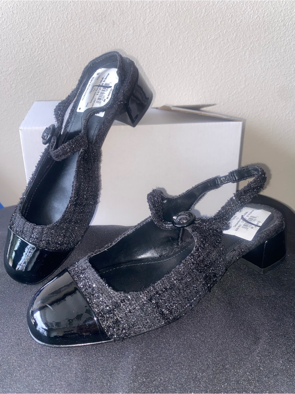 MARC FISHER Black Tweed & Patent Slingback Heels Sz 7.5